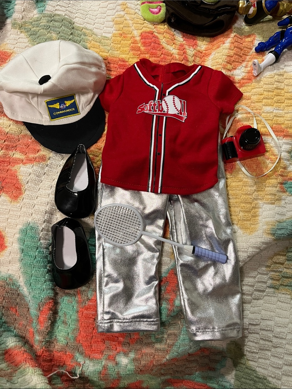 Girls' Red Baseball Shirt with Silver Pants Dress-Up Set